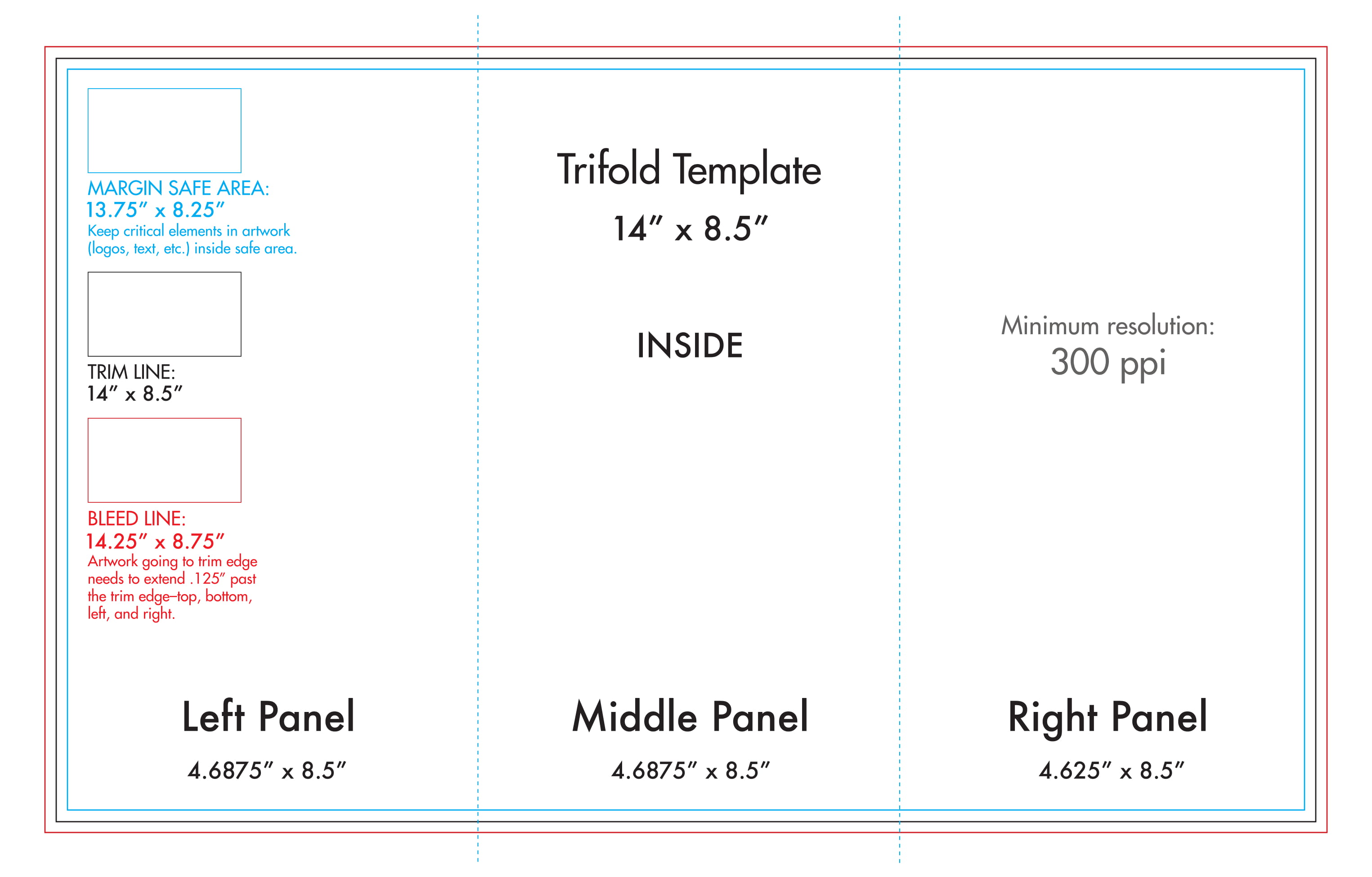 tri fold fold brochure measurements