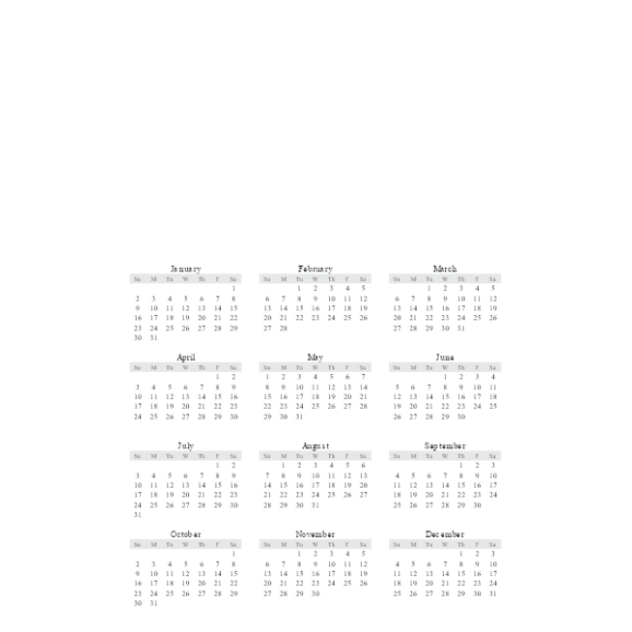 12" x 18" Poster Calendar - Blank Template